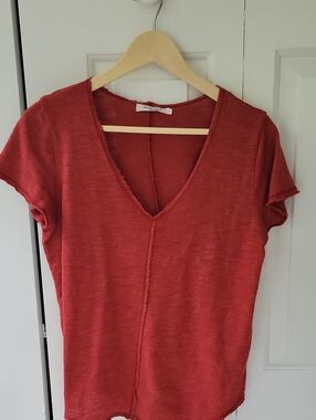 Project Social T Red V-Neck Short Sleeve Top